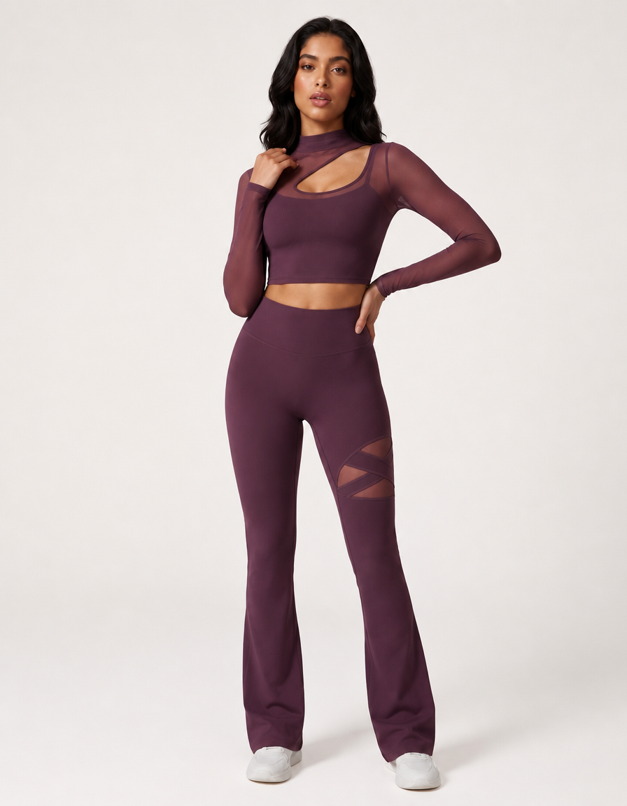 Rube High-Neck Cutout Long Sleeve & Flare Set