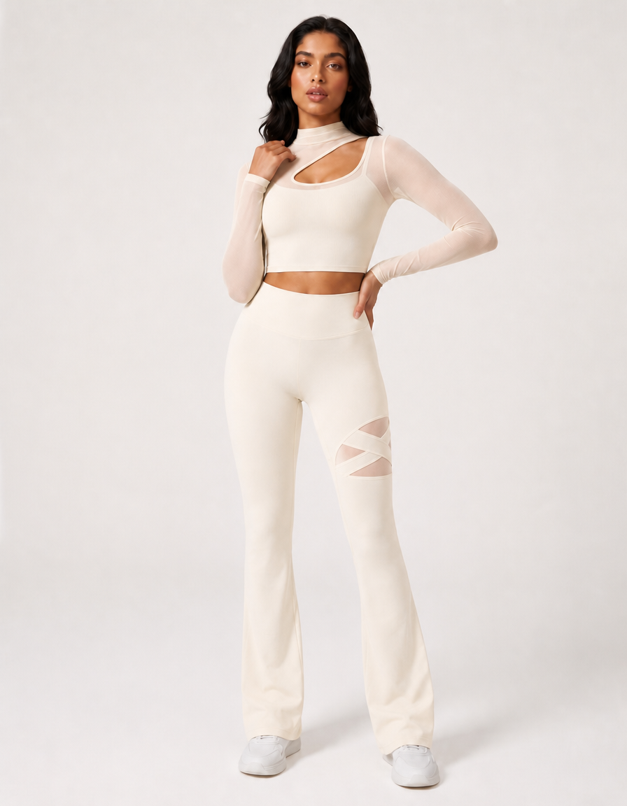 Rube High-Neck Cutout Long Sleeve & Flare Set