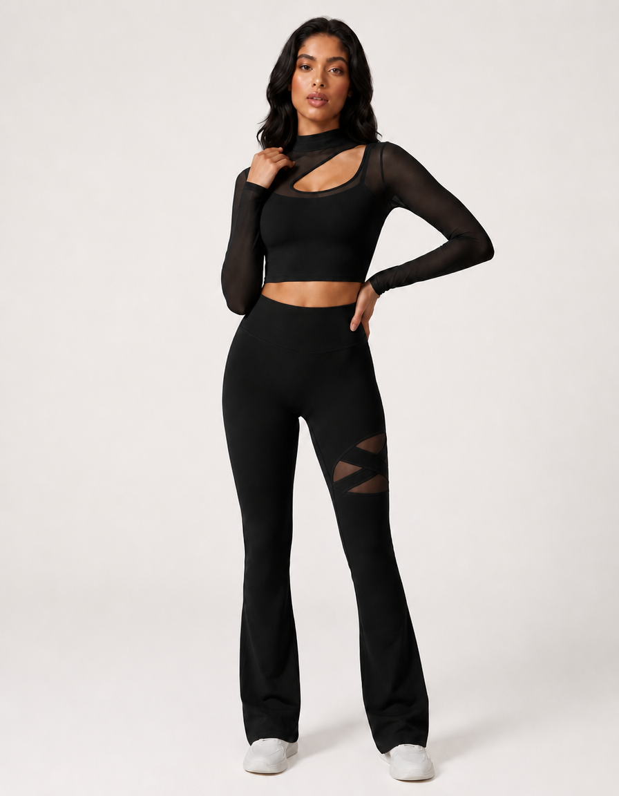 Rube High-Neck Cutout Long Sleeve & Flare Set
